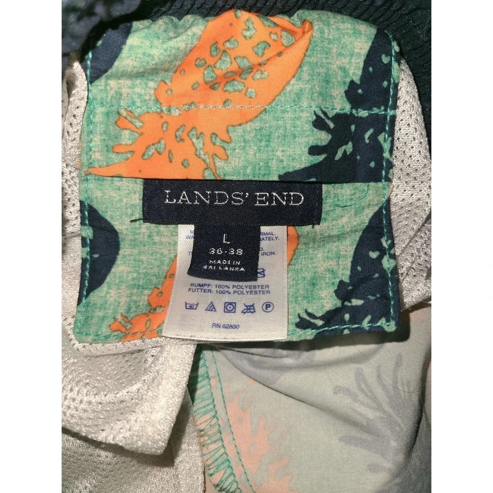 Lands End Swim Trunks Large 36-38 Green Pineapple Print Drawstring Mesh Lined